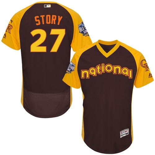Rockies #27 Trevor Story Brown Flexbase Authentic Collection 2016 All-Star National League Stitched MLB Jersey